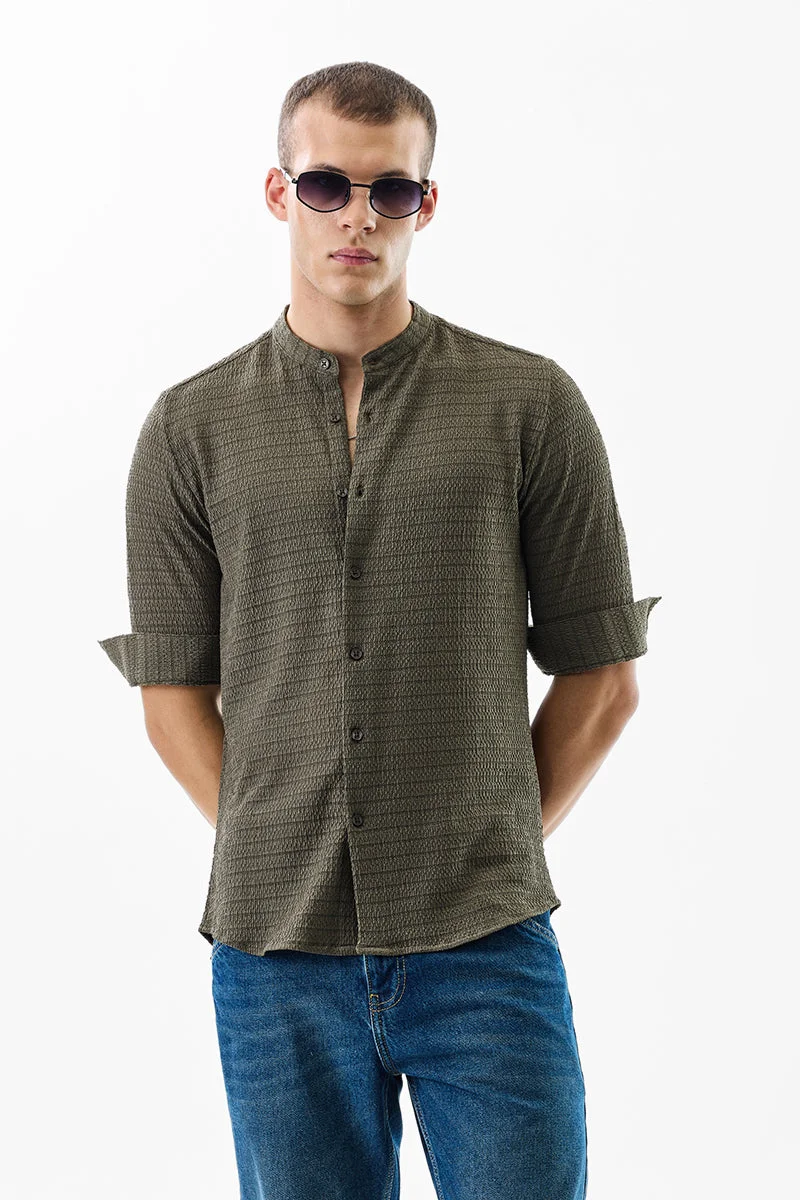 سنيتش Olive Textured Mandarin Shirt